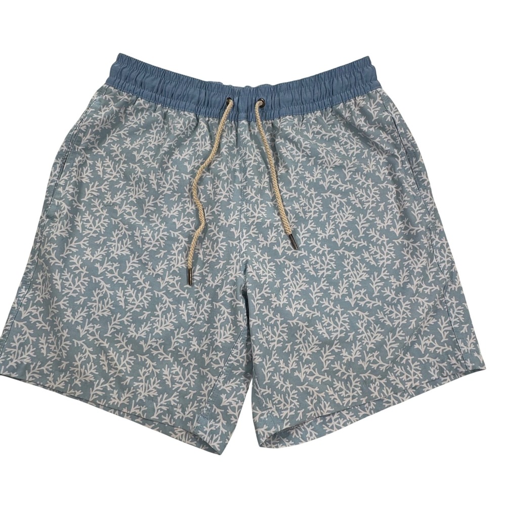 Fair Harbor Swim Trunks Mens Medium Blue Coral Print Elastic Waist Board Shorts
